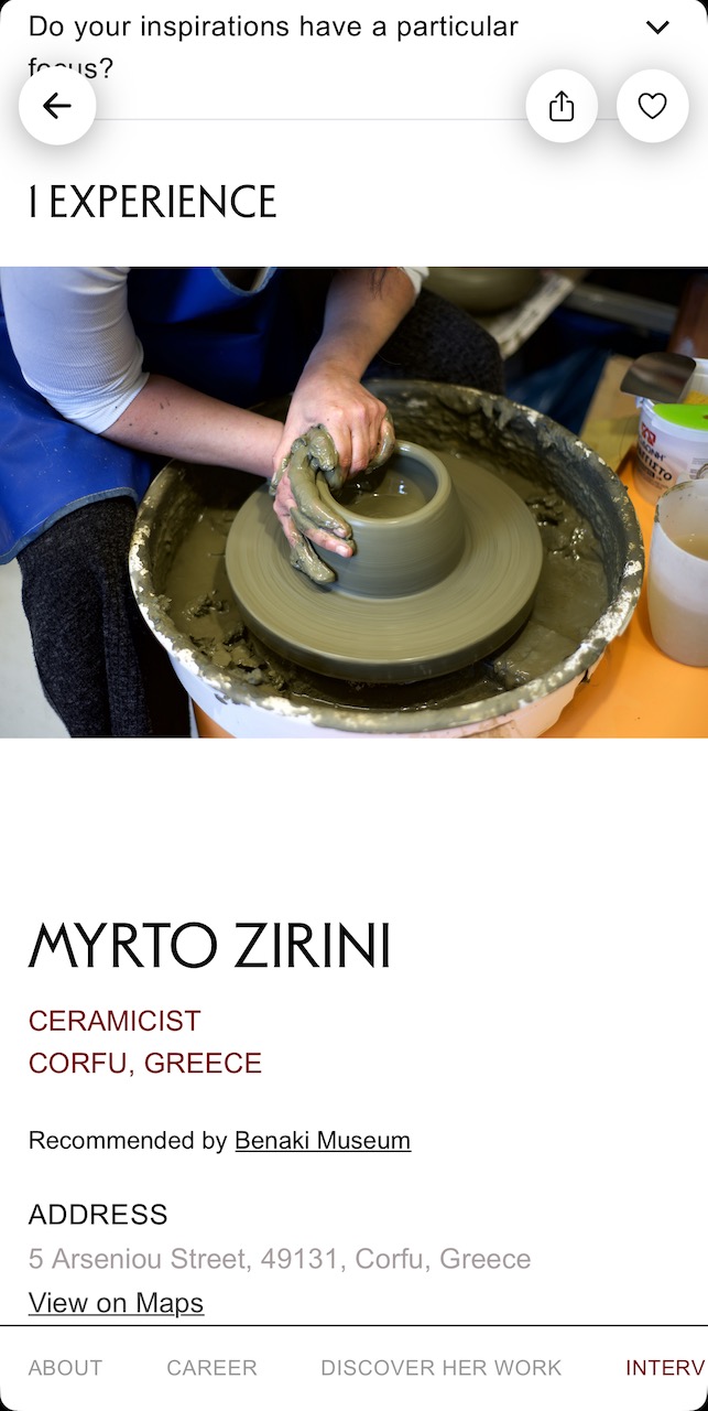 Ceramic artist Myrto Zirini throwing a vessel on the potter's wheel in her Corfu studio, featured in the Homo Faber Guide.